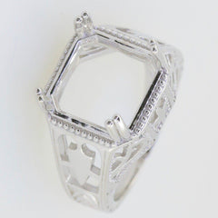 Sterling Silver Semi Mount Ring Setting Asscher SQ 12X12mm Art Deco Style - Syzjewelry