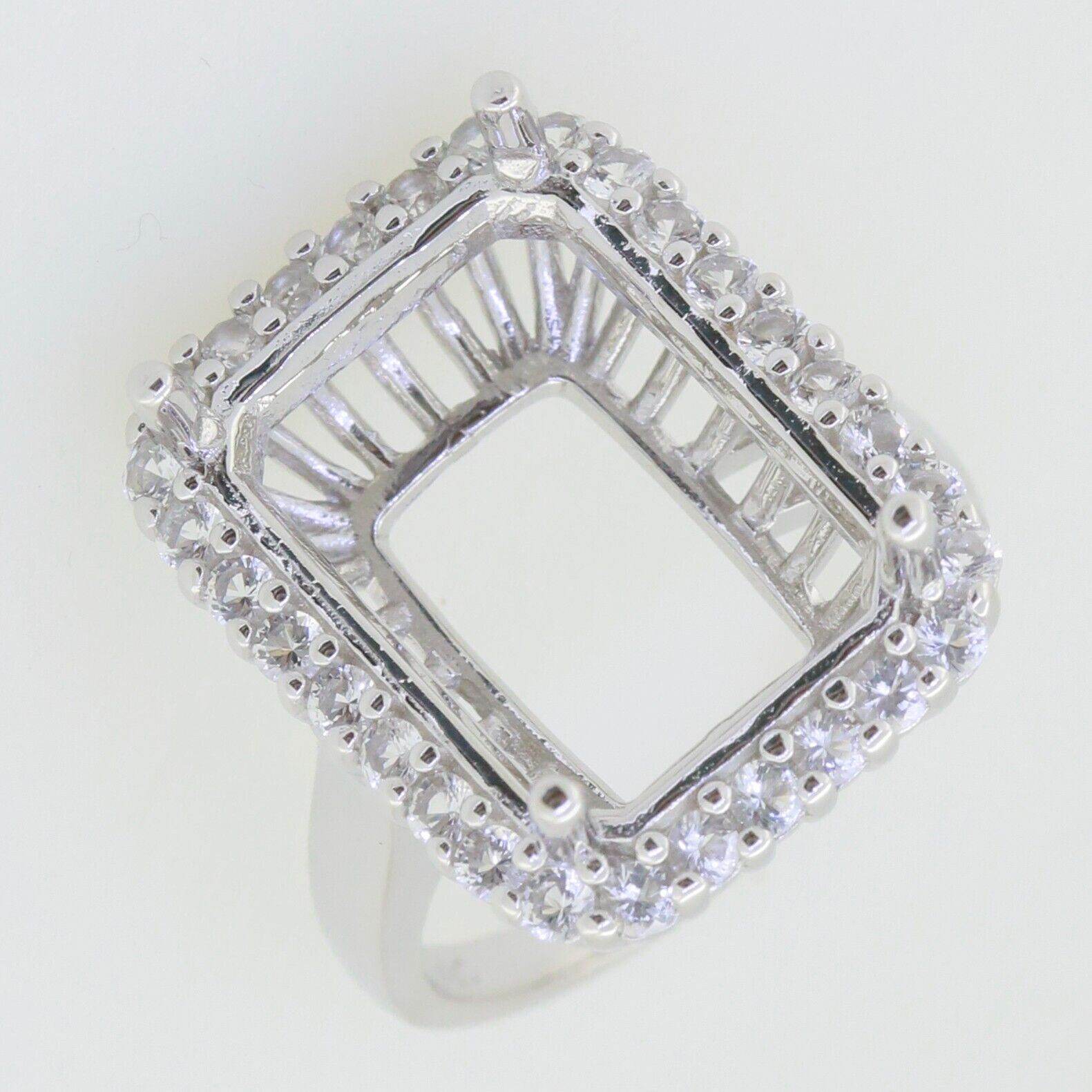 Sterling Silver Semi Mount Ring Setting Emerald OCT 18x13mm White Topaz - Syzjewelry