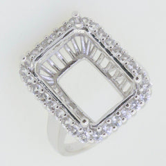 Sterling Silver Semi Mount Ring Setting Emerald OCT 18x13mm White Topaz - Syzjewelry