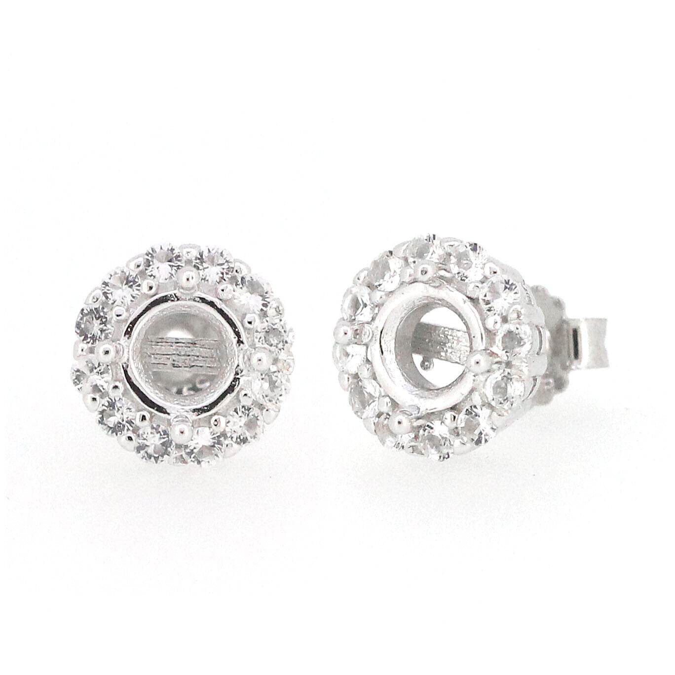 10k White Gold Semi Mount Earrings Setting Round RD 5x5mm Halo Stud moissanite - Syzjewelry