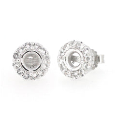 10k White Gold Semi Mount Earrings Setting Round RD 5x5mm Halo Stud moissanite - Syzjewelry