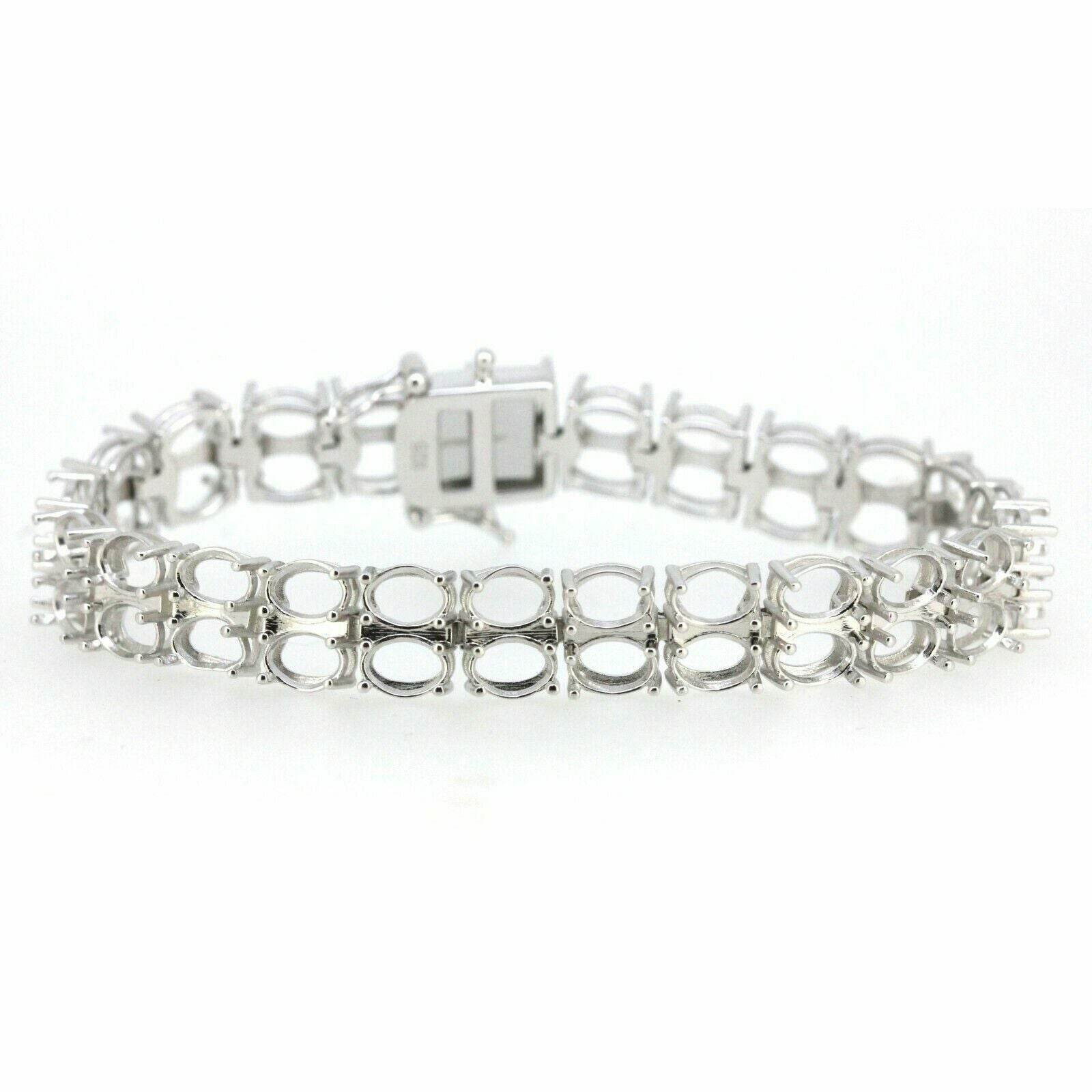 Sterling Silver Semi Mount Bracelet Setting Tennis Oval OV 7x5mm Double Row - Syzjewelry