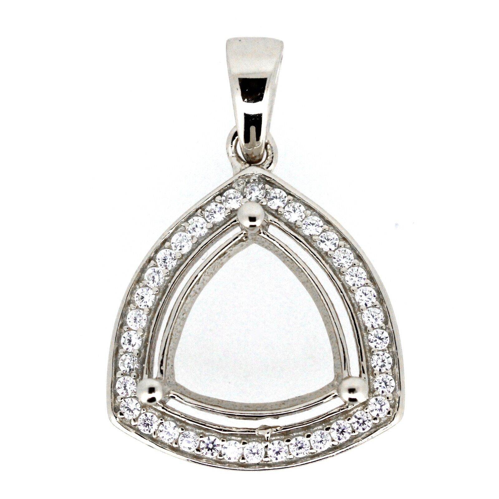 Sterling Silver Semi Mount Pendant Setting Trillion Tri 10x10mm Halo White Topaz - Syzjewelry