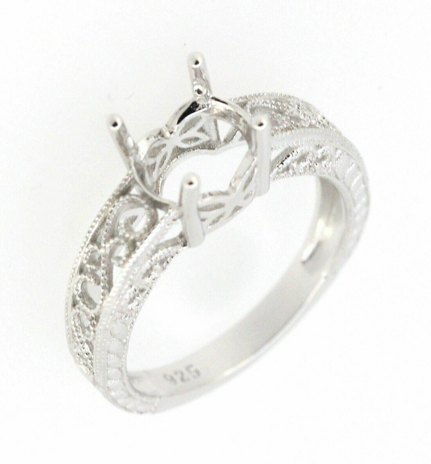 Art Nouveau Style Sterling Silver Semi Mount Ring Setting Round Rd 8x8mm - Syzjewelry