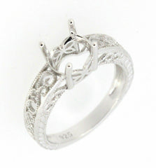 Art Nouveau Style Sterling Silver Semi Mount Ring Setting Round Rd 8x8mm - Syzjewelry