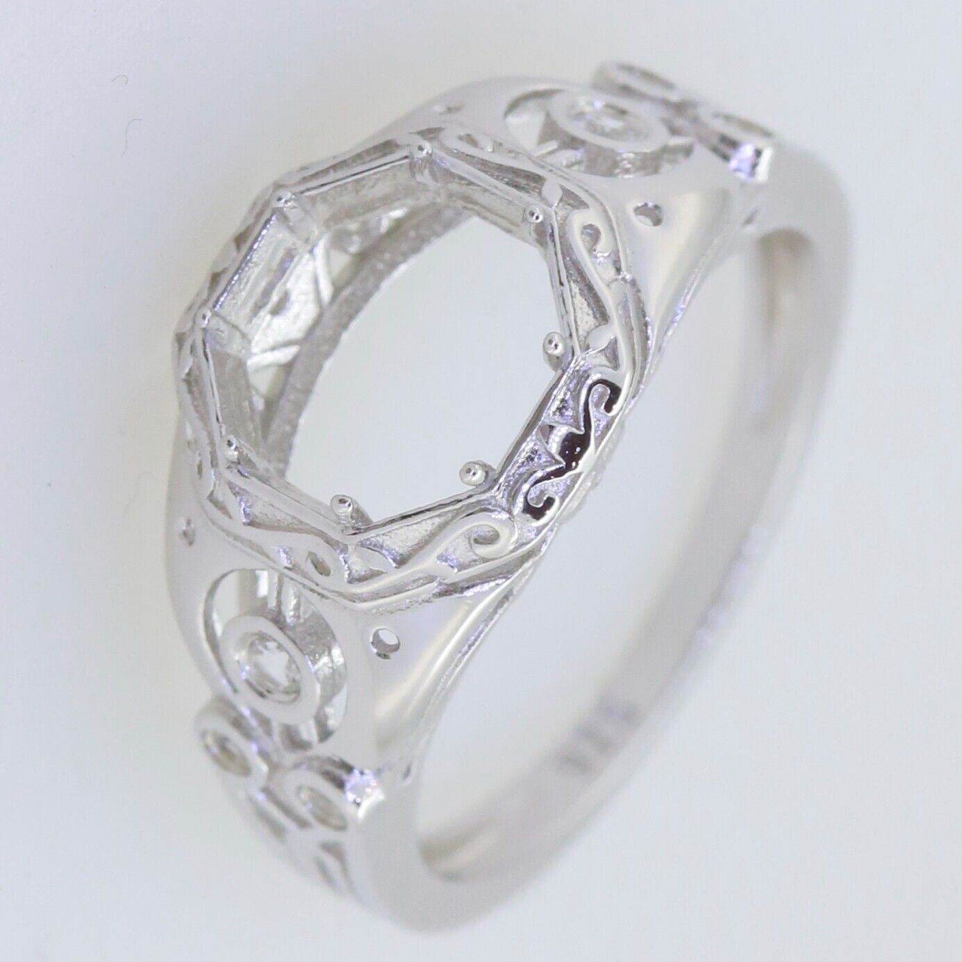 Sterling Silver Semi Mount Ring Setting Round RD 8x8mm Art Deco Style - Syzjewelry