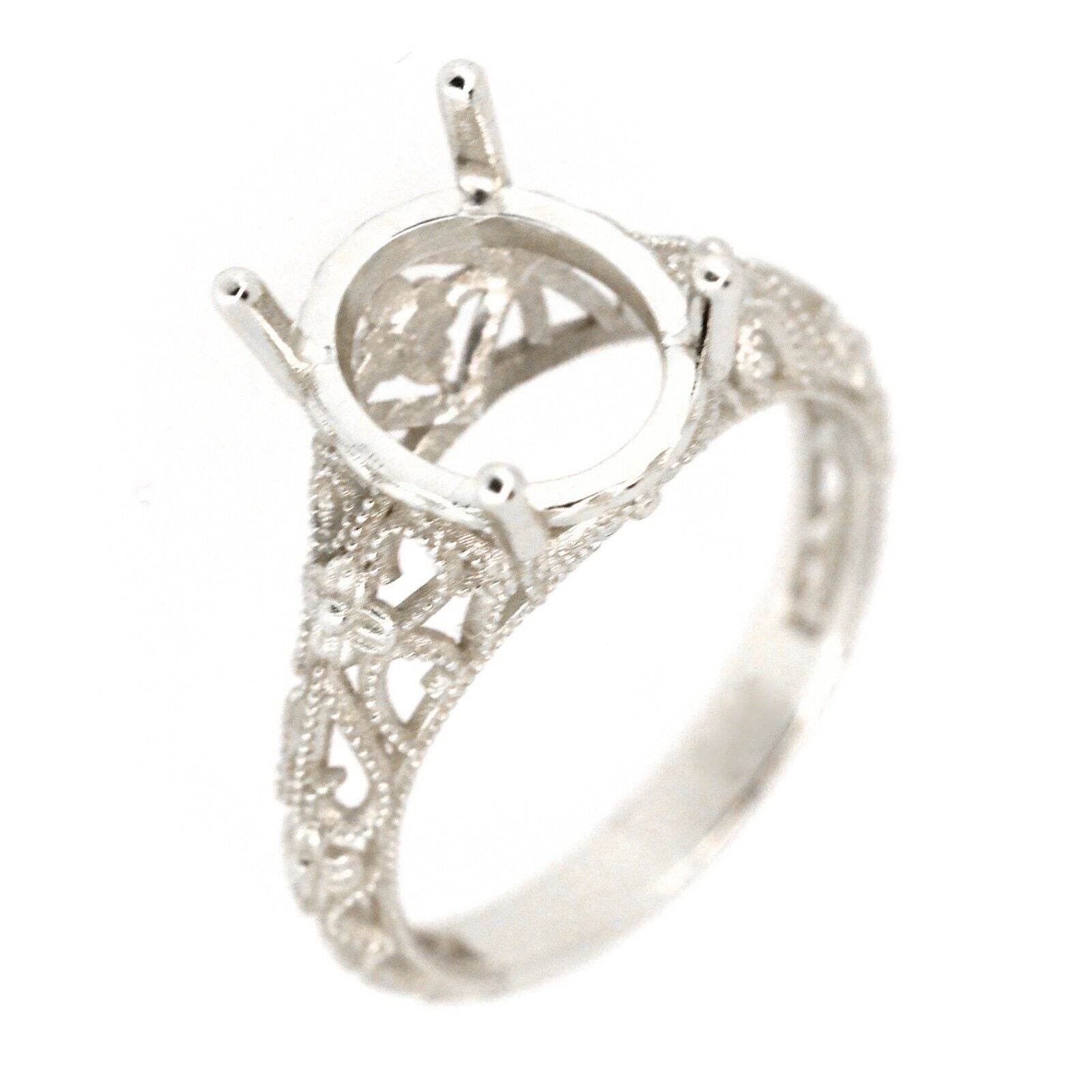 Sterling Silver Semi Mount Ring Setting Oval OV 11x9mm Art Deco Style L127R127W7 - Syzjewelry