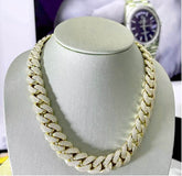 14K Yellow Gold Plated 20 Inch Cuban Link Chain 20MM 28 CT Moissanite D Colo - Syzjewelry