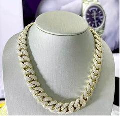 14K Yellow Gold Plated 20 Inch Cuban Link Chain 20MM 28 CT Moissanite D Colo - Syzjewelry