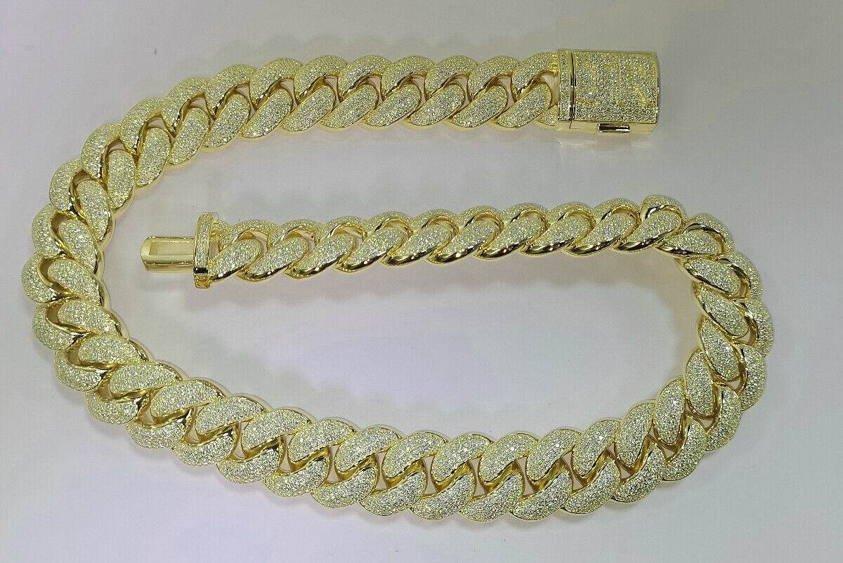 14K Yellow Gold Plated 20 Inch Cuban Link Chain 20MM 28 CT Moissanite D Colo - Syzjewelry