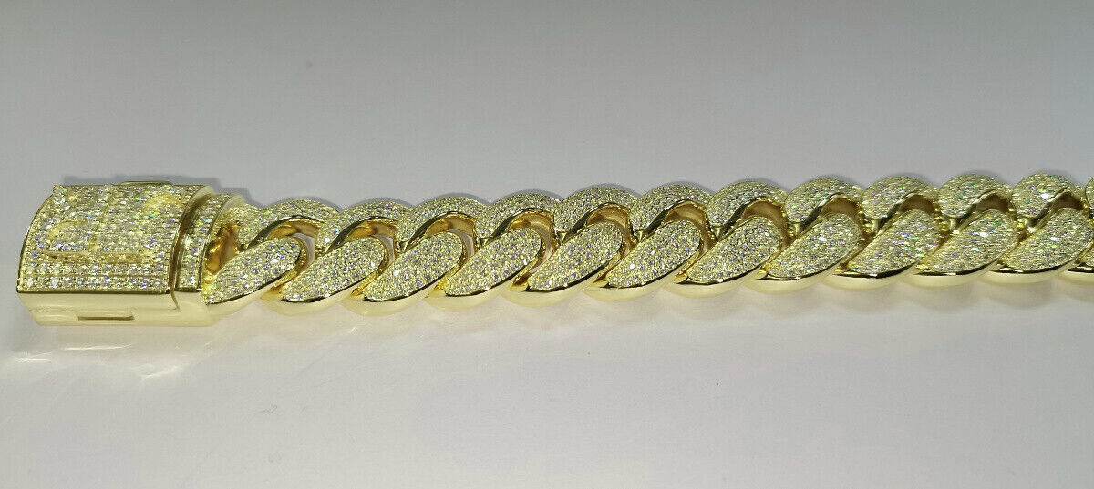 14K Yellow Gold Plated 20 Inch Cuban Link Chain 20MM 28 CT Moissanite D Colo - Syzjewelry