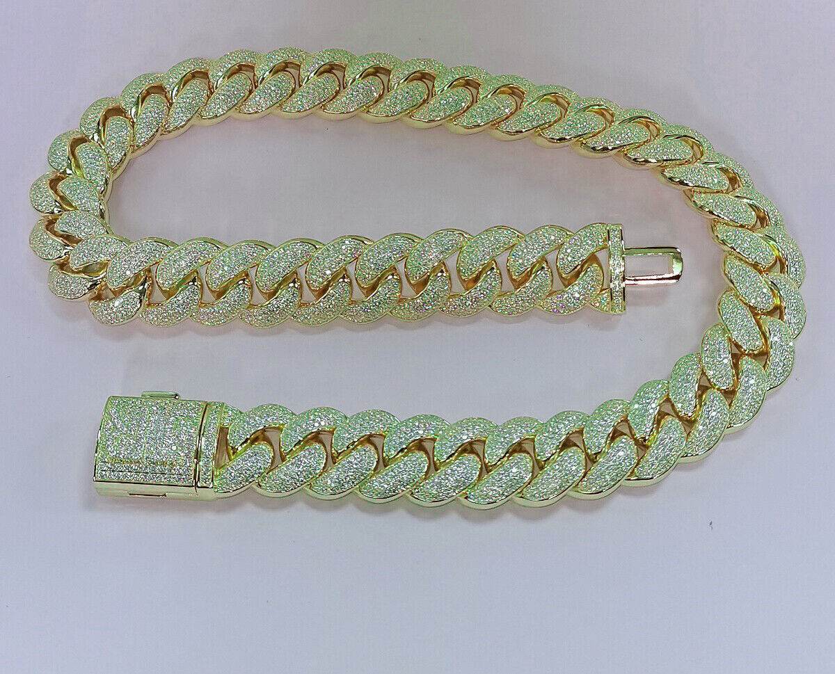 14K Yellow Gold Plated 20 Inch Cuban Link Chain 20MM 28 CT Moissanite D Colo - Syzjewelry
