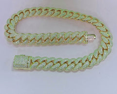 14K Yellow Gold Plated 20 Inch Cuban Link Chain 20MM 28 CT Moissanite D Colo - Syzjewelry