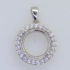 Sterling Silver Semi Mount Pendant Setting Round RD 13X13mm Halo White Topaz - Syzjewelry
