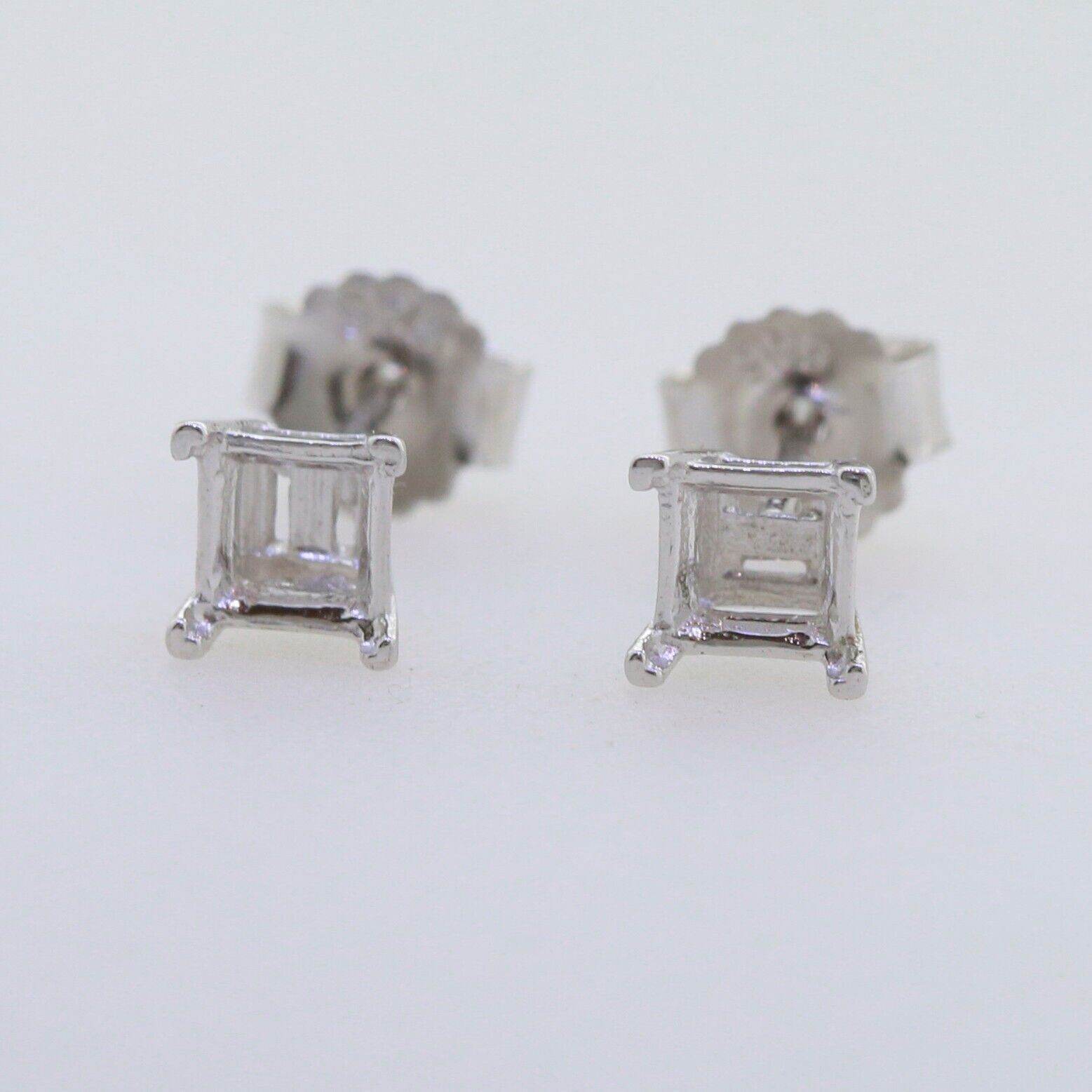 Sterling Silver Semi Mount Earrings Setting Princess SQ 4x4mm Stud - Syzjewelry