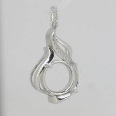 Sterling Silver Semi Mount Pendants Setting Round RD 9x9mm Topaz Accent P011 - Syzjewelry