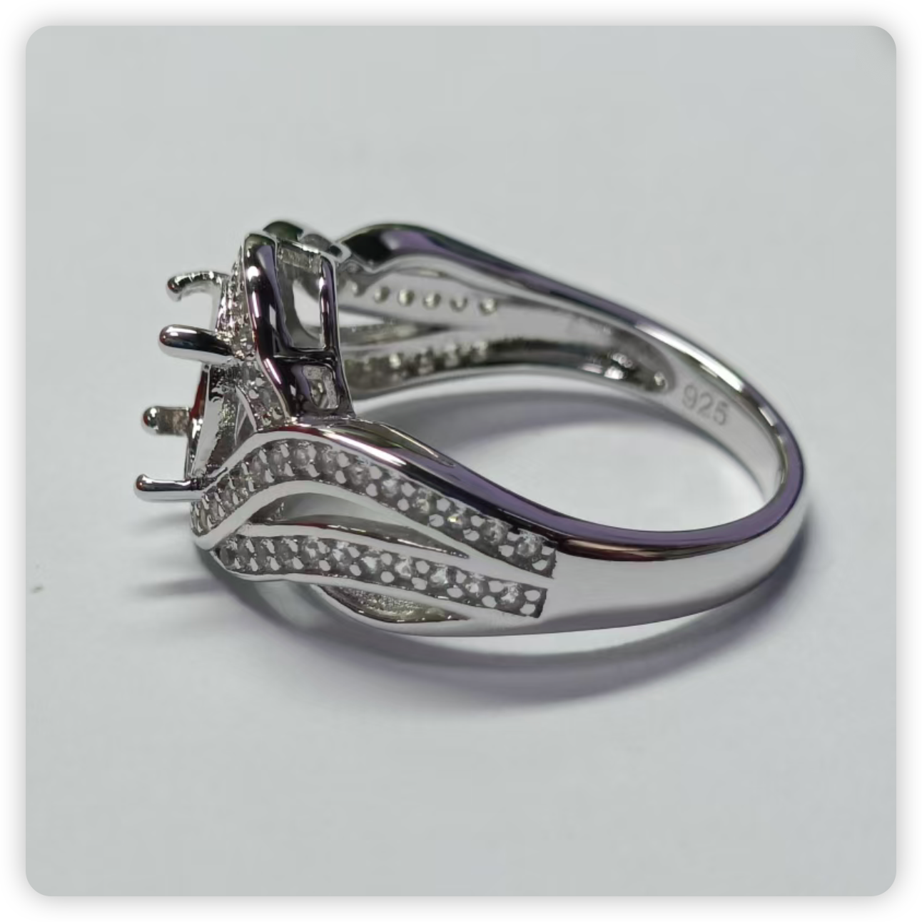 Sterling Silver Semi Mount Ring Setting Oval OV 8X6mm Swirl Shank DHJ