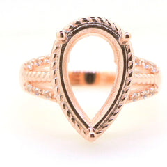 Art Deco Sterling Silver Semi Mount Ring Setting Pear PE 16x10mm Syzjewelry