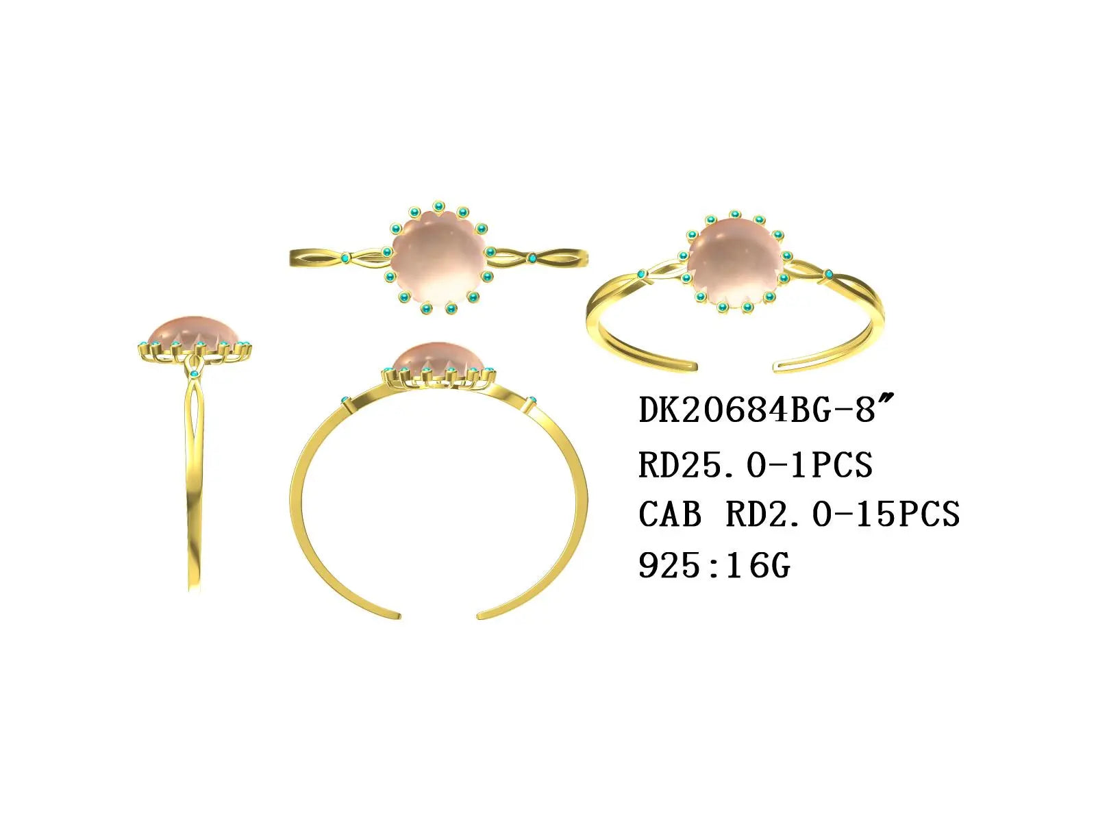 Sterling Silver Bracelet Semi Mount Setting Bangle Round RD 25x25mm Cabochon DHJ