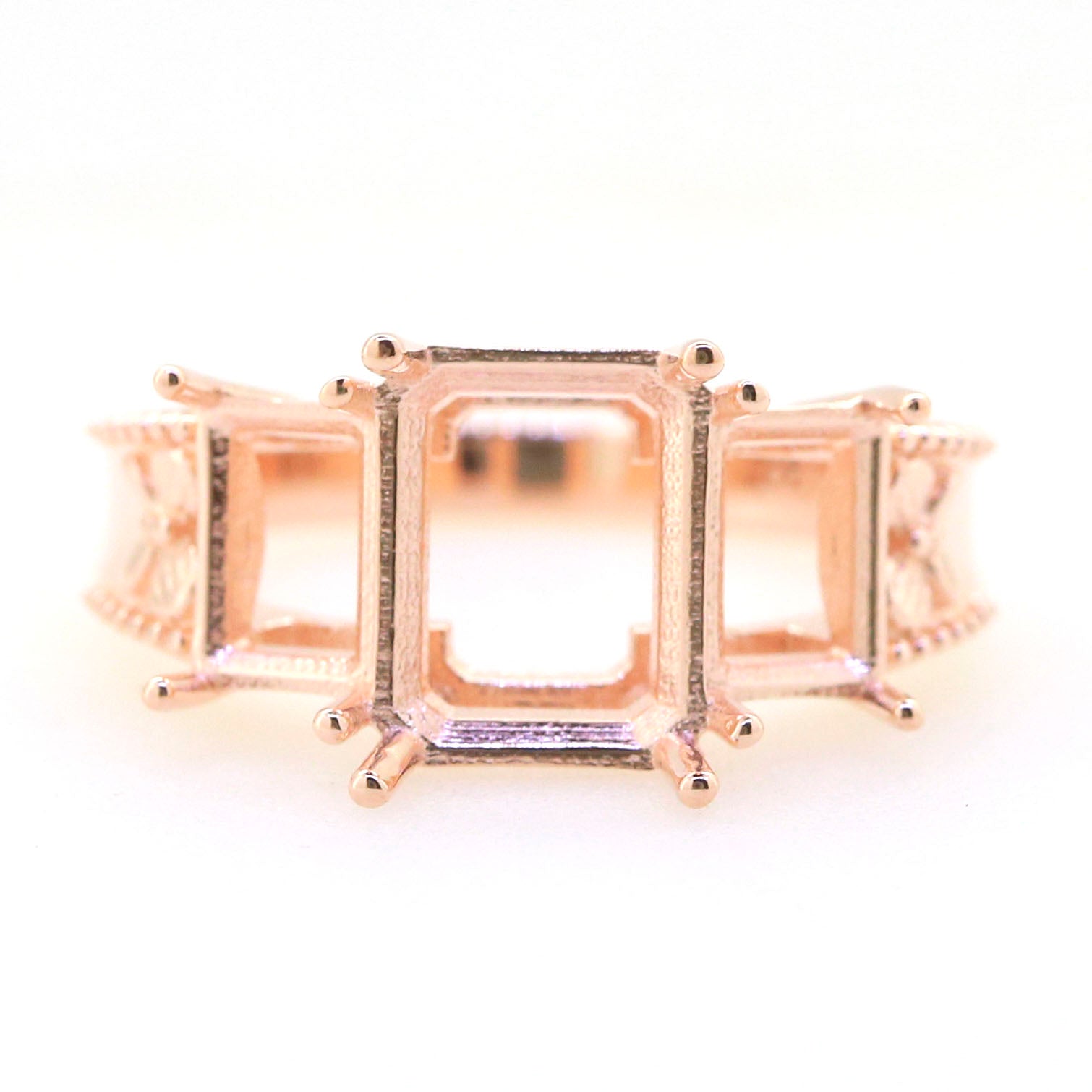 Art Deco Sterling Silver Semi Mount Ring Setting OCT Emerald 10x8mm, 7x5mm Syzjewelry