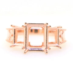 Art Deco Sterling Silver Semi Mount Ring Setting OCT Emerald 10x8mm, 7x5mm Syzjewelry