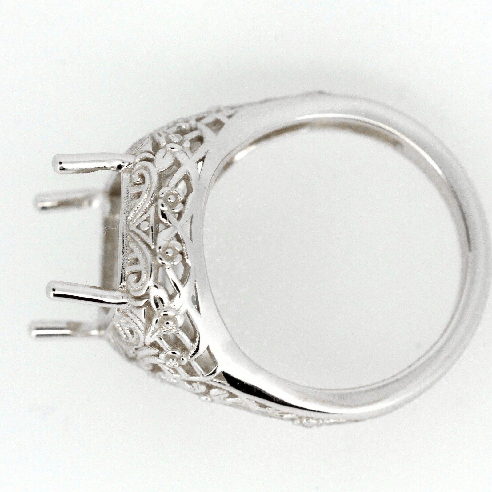 Sterling Silver Semi Mount Ring Setting OCT 14x10mm Vintage Repro Syzjewelry