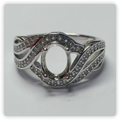 Sterling Silver Semi Mount Ring Setting Oval OV 8X6mm Swirl Shank DHJ