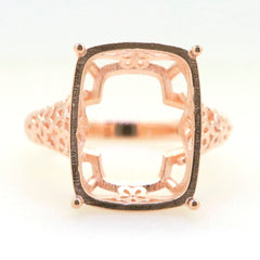 Art Deco Sterling Silver Semi Mount Ring Setting Cushion CU 18x14mm Cab Syzjewelry
