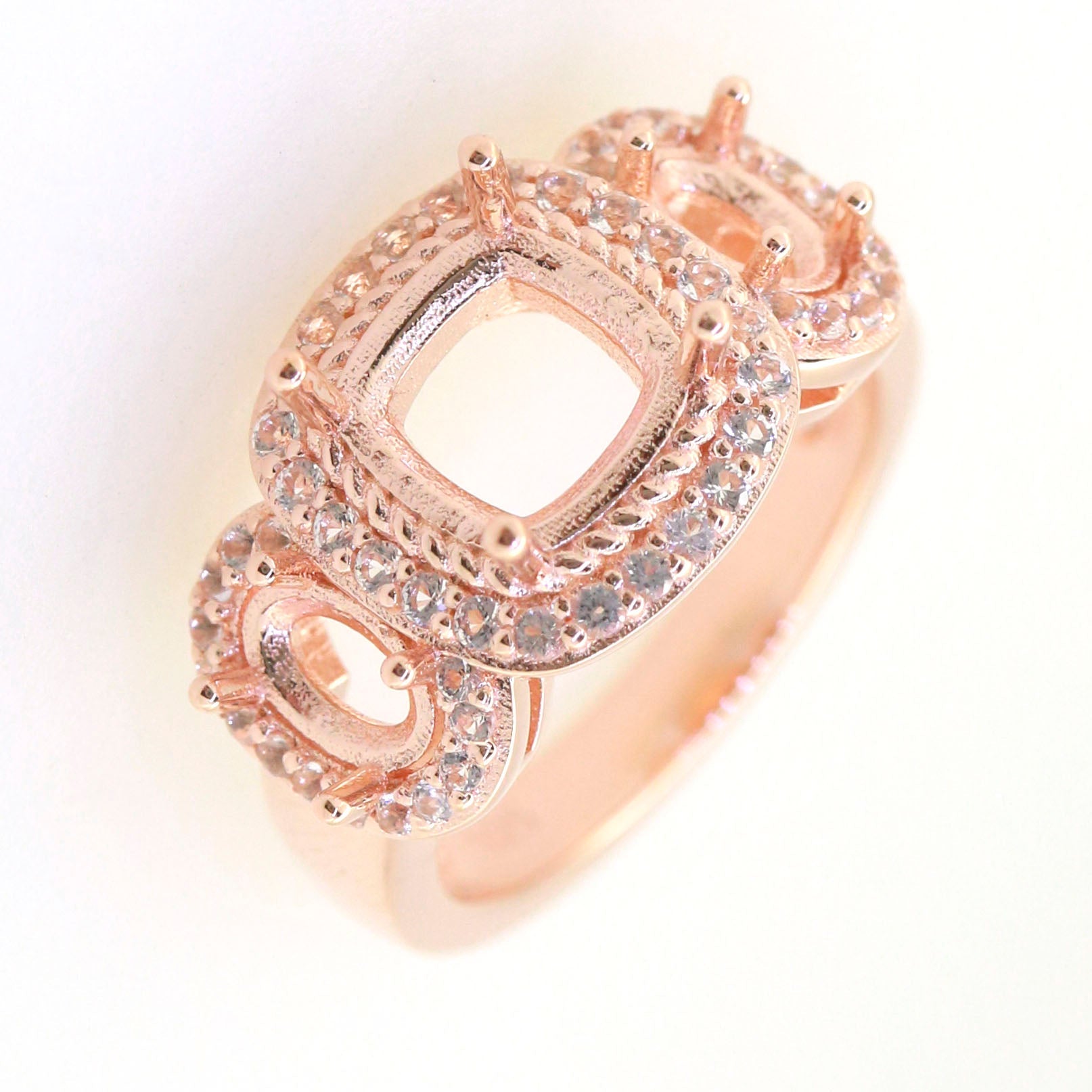 Art Deco Sterling Silver Semi Mount Ring Setting CU Cushion 8x8mm Syzjewelry