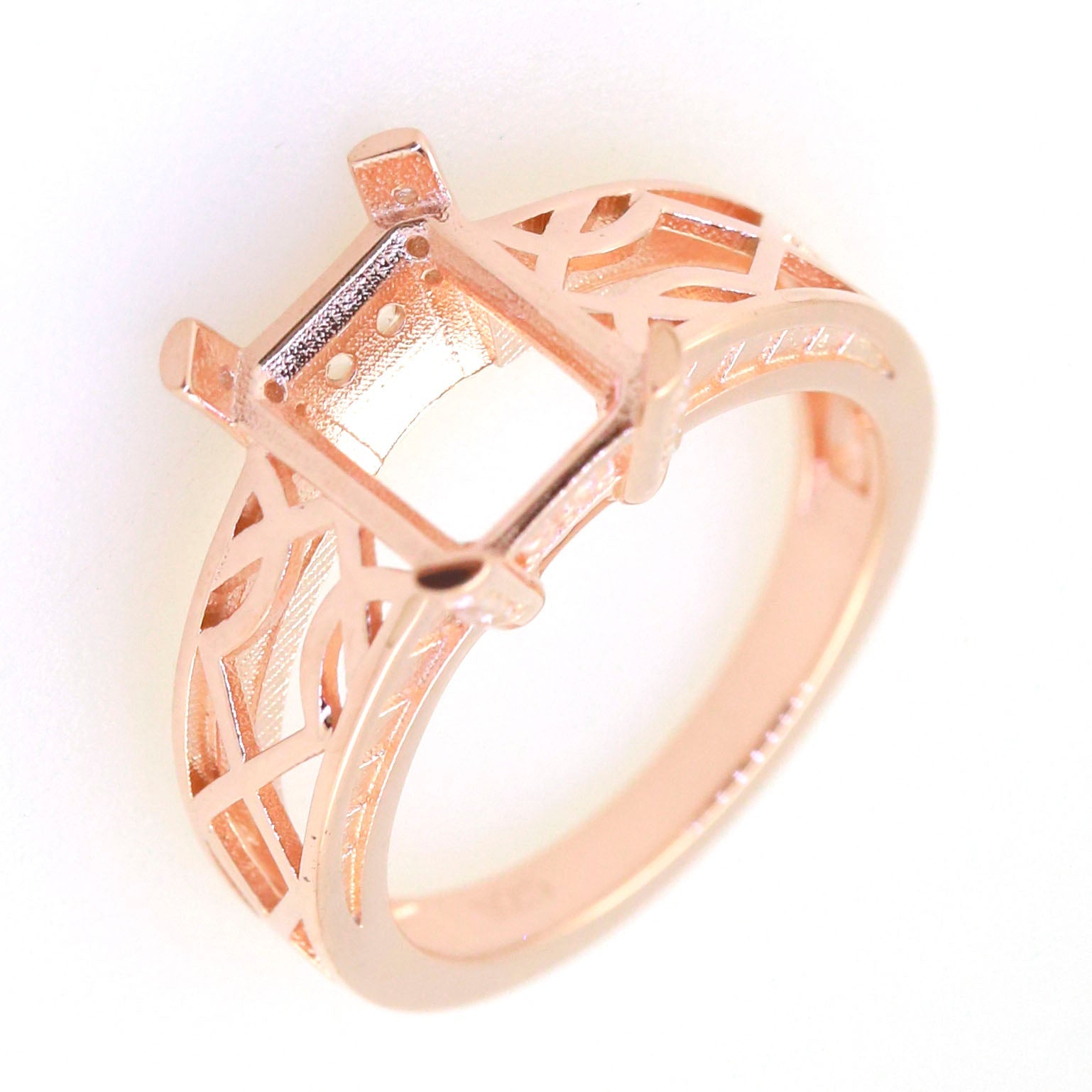 Art Deco Semi Mount Ring Setting OCT Emerald 10x8mm Syzjewelry