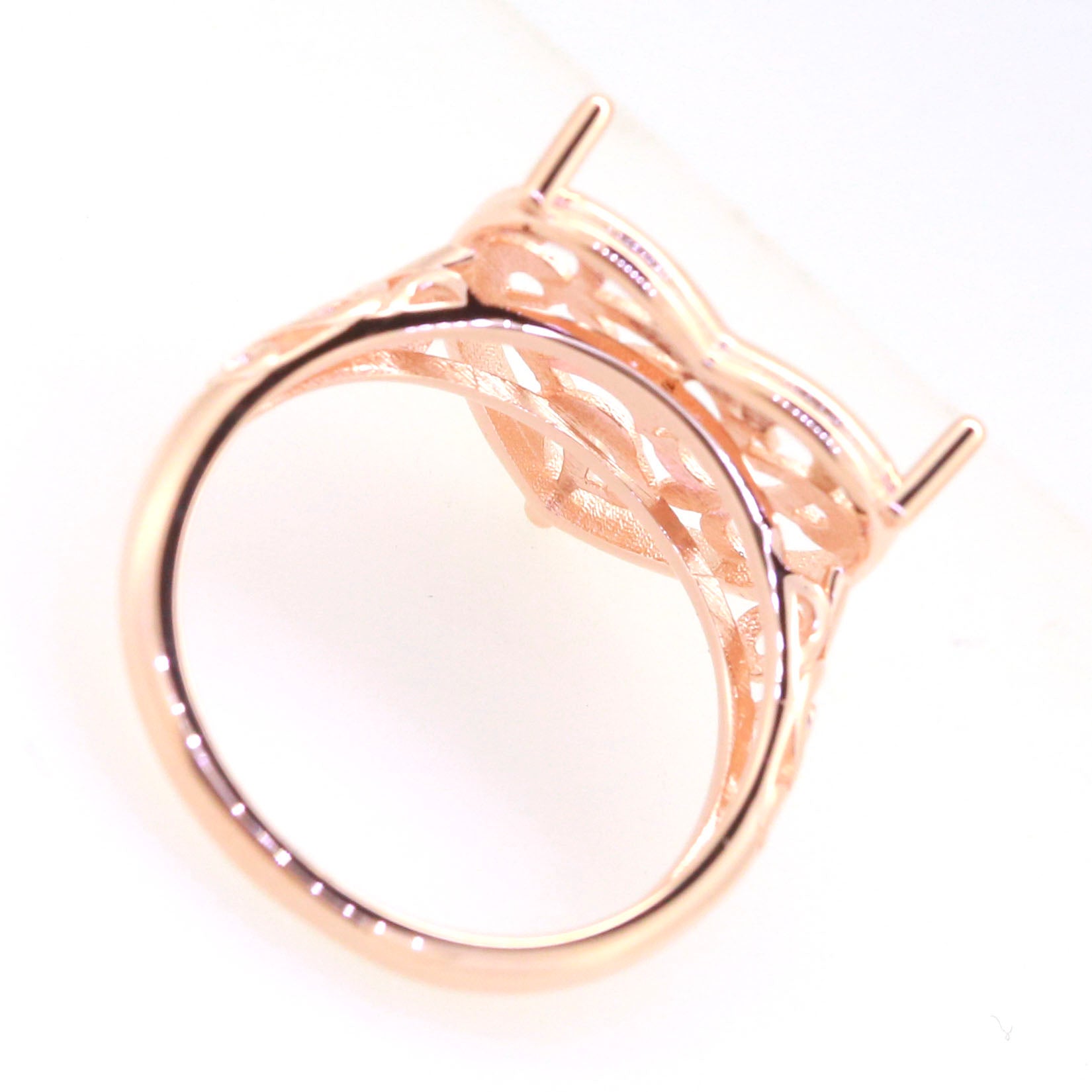 Art Deco Sterling Silver Semi Mount Ring Setting Heart HT 15x15mm Cab Syzjewelry