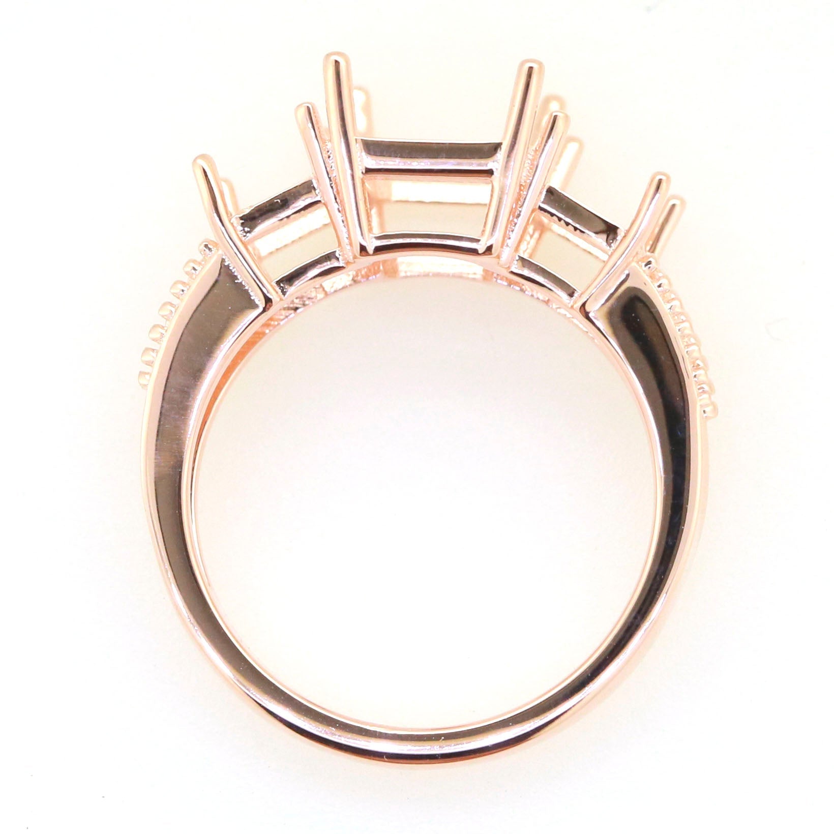 Art Deco Sterling Silver Semi Mount Ring Setting OCT Emerald 10x8mm, 7x5mm Syzjewelry