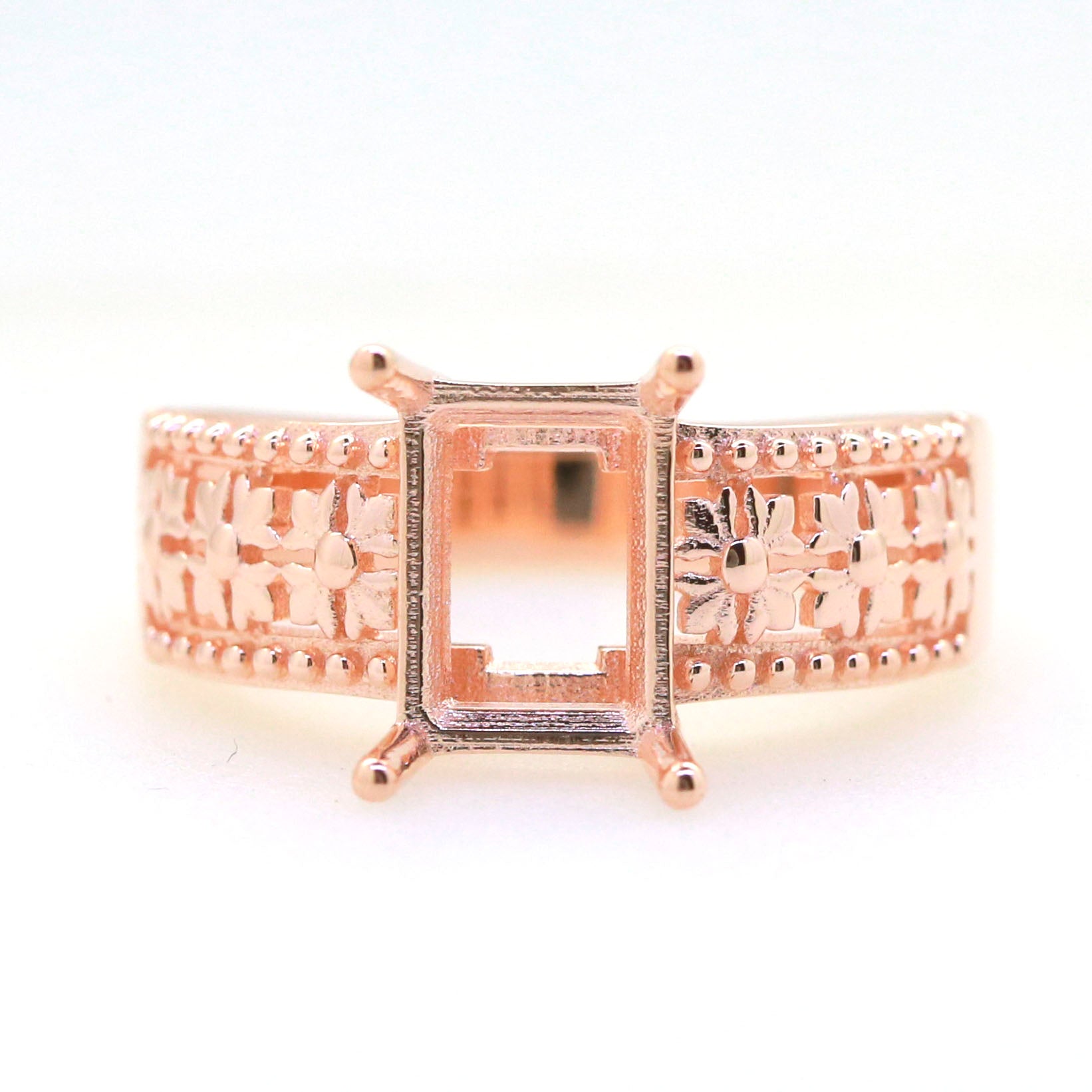 Art Deco Sterling Silver Semi Mount Ring Setting OCT Emerald 9x7mm Syzjewelry