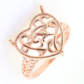 Art Deco Sterling Silver Semi Mount Ring Setting Heart HT 15x15mm Cab Syzjewelry