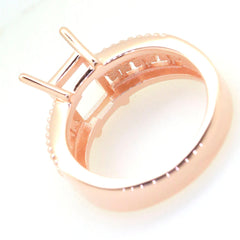 Art Deco Sterling Silver Semi Mount Ring Setting OCT Emerald 9x7mm Syzjewelry