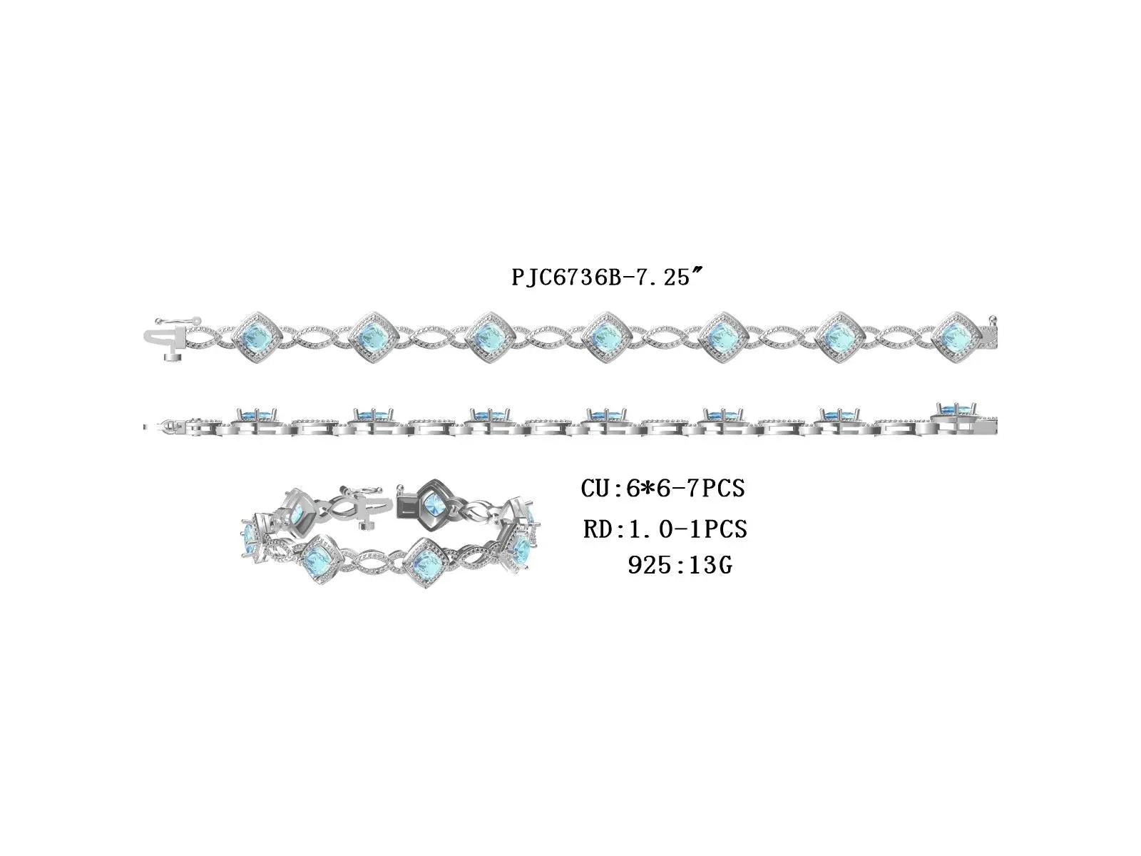 Sterling Silver Semi Mount Bracelet Setting Cushion CU 6x6mm DHJ