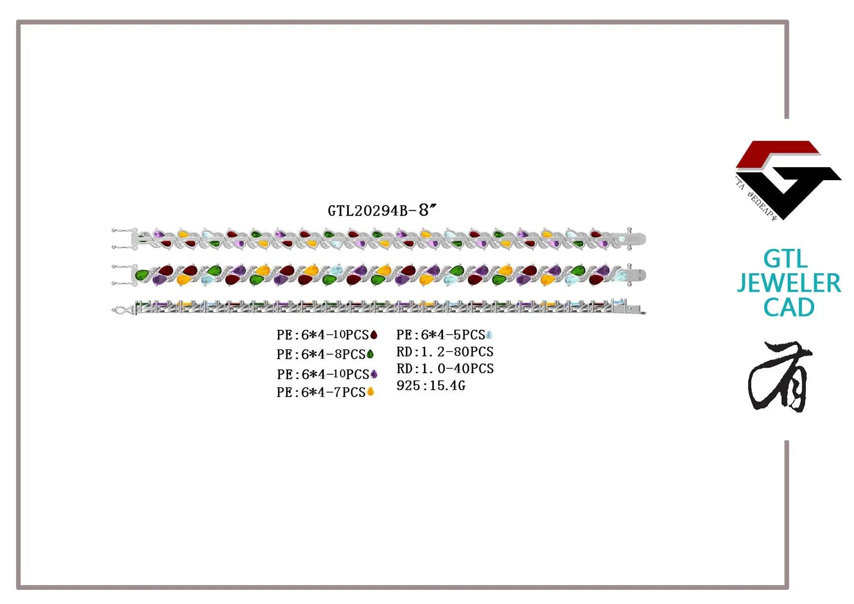 Sterling Silver Semi Mount Bracelet Setting Pear PE 6X4mm DHJ