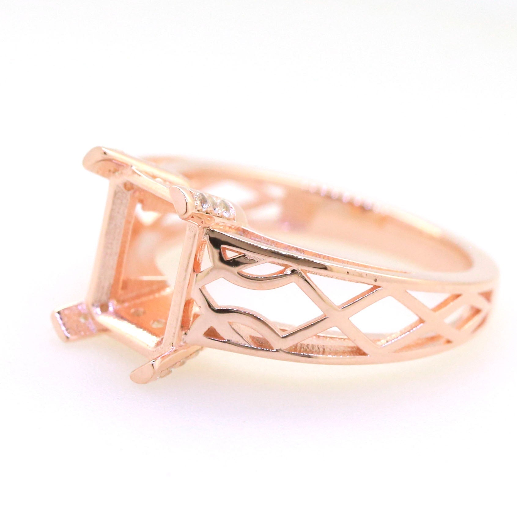 Art Deco Semi Mount Ring Setting OCT Emerald 10x8mm Syzjewelry