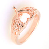 Art Deco Sterling Silver Semi Mount Ring Setting Heart HT 9x9mm Syzjewelry