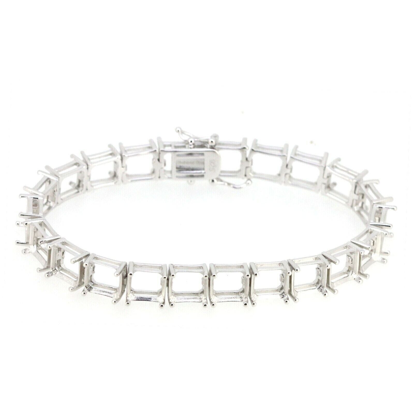 Sterling Silver Semi Mount Bracelet Setting Tennis Bracelet Asscher SQ 7x7mm Syzjewelry