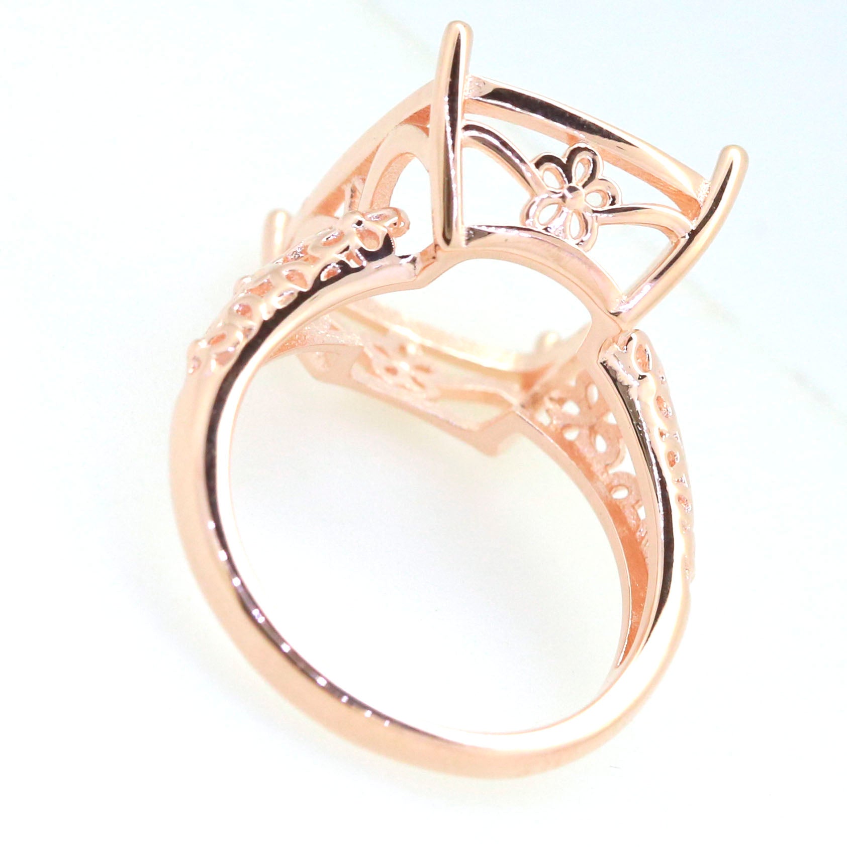 Art Deco Sterling Silver Semi Mount Ring Setting Cushion CU 18x14mm Cab Syzjewelry