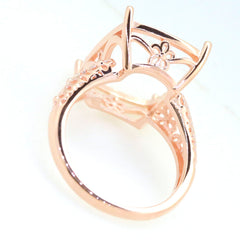 Art Deco Sterling Silver Semi Mount Ring Setting Cushion CU 18x14mm Cab Syzjewelry