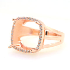 Art Deco Sterling Silver Semi Mount Ring Setting CU Cushion 13x13mm Syzjewelry