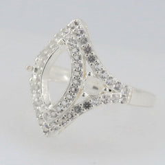 Sterling Silver Semi Mount Ring Setting MQ 12X6mm RD 3.5mm 3 Stones Double Halo Syzjewelry