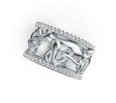 Sterling Silver Ring with White Topaz or Moissanite Walking Panther Theme DHJ