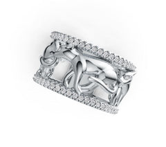 Sterling Silver Ring with White Topaz or Moissanite Walking Panther Theme DHJ