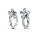 Sterling Silver Hoop Earrings with White Topaz or Moissanite Flower Theme Syzjewelry