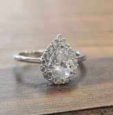 Sterling Silver Semi Mount Ring Setting Pear PE 8x6mm Halo CZ Accents Syz Jewelry