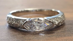 Sterling Silver Semi Mount Ring Setting MQ 10x5mm with CZ Accents Syz Jewelry