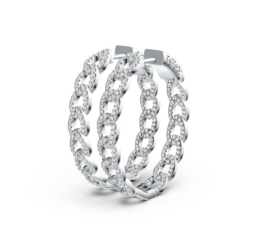 Sterling Silver Hoop Earrings Chain Link Theme with White Topaz or Moissanite DHJ